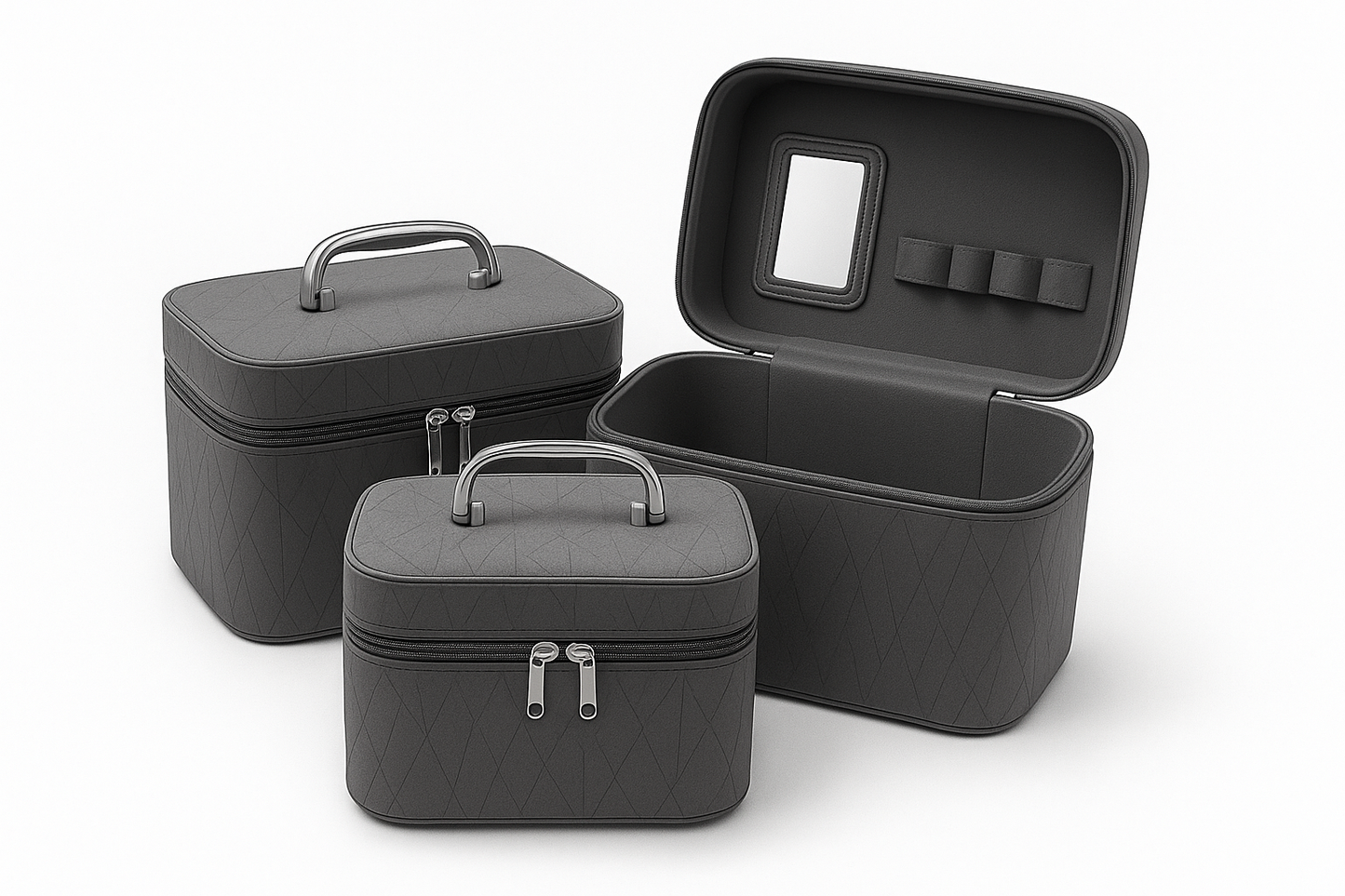 Set de 3 Trousses de Maquillage Rigides – avec Miroir Intégré