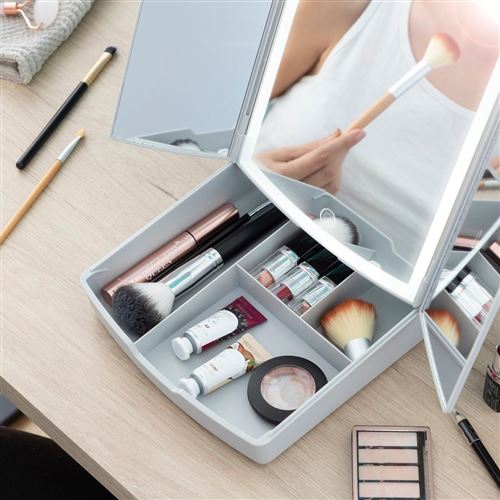 Miroir de maquillage avec rangement - LED