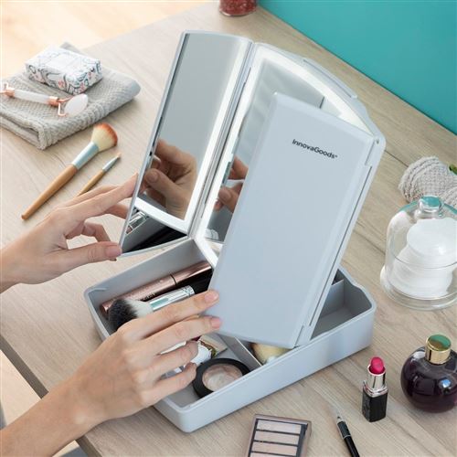 Miroir de maquillage avec rangement - LED