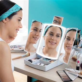 Miroir de maquillage avec rangement - LED