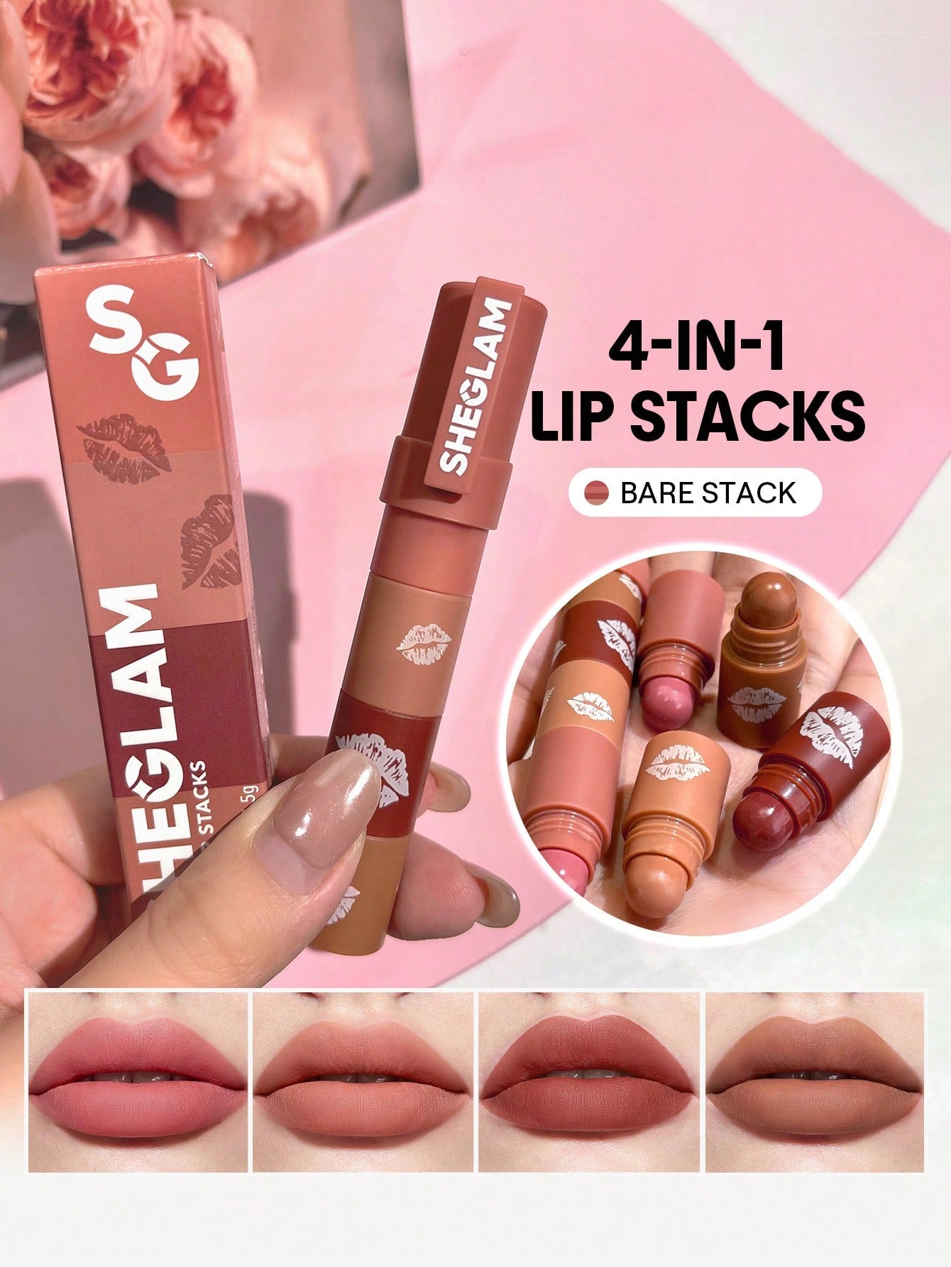 SHEGLAM Mega Lip Stacks-Nude-Bare Stack